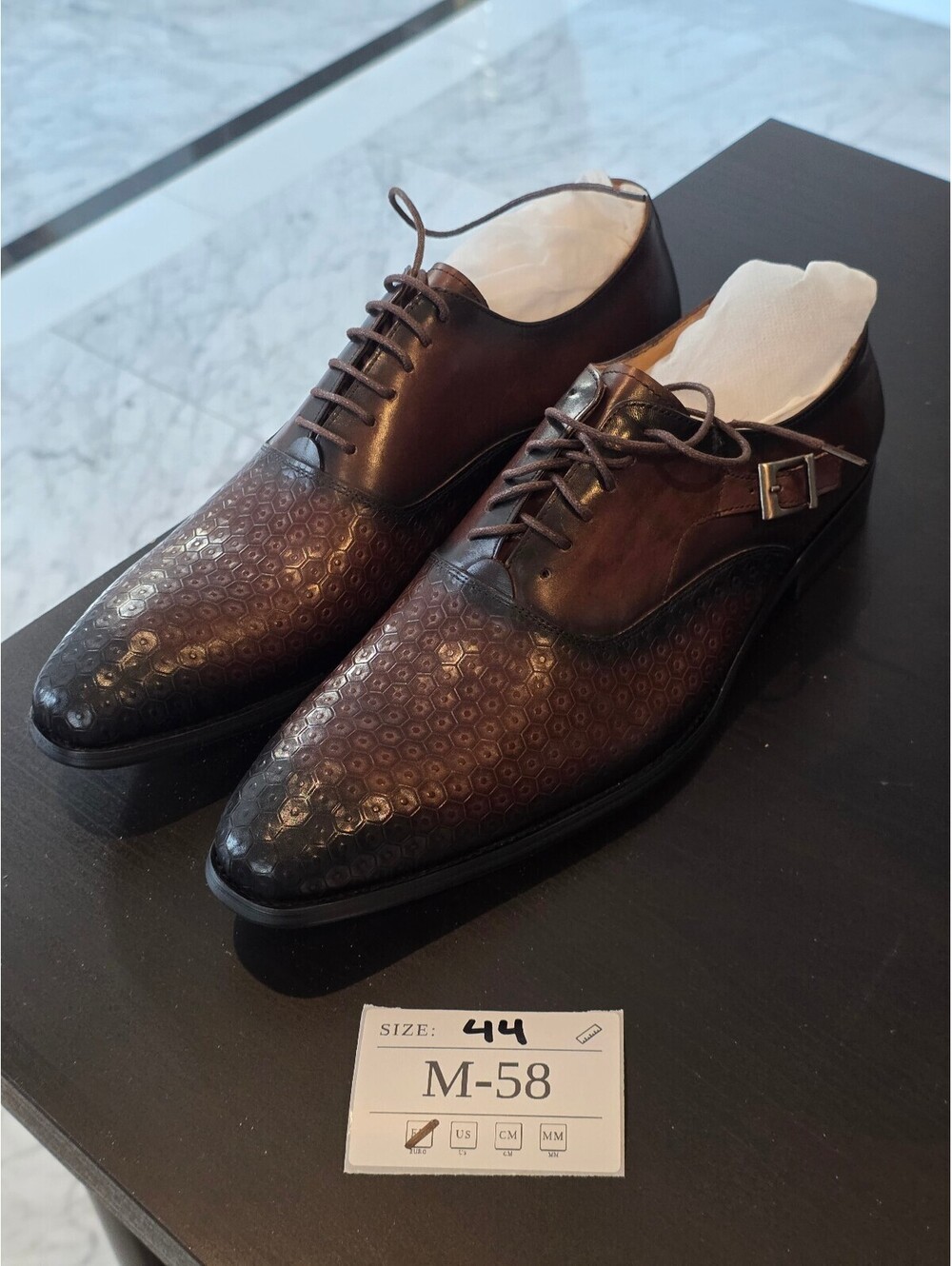 Men's Brown Leather Brogue Oxfords with Buckle